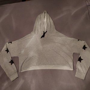 Size L Mono B Cropped Hooded Sweatshirt Stars Long Sleeve Grey Black Crop Top
